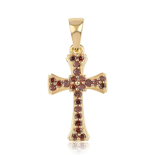 Cruce Pandantiv din Argint 925 Placat cu Aur ( 1.29 grame ) cu Diamant Roșu 0.34 Carate