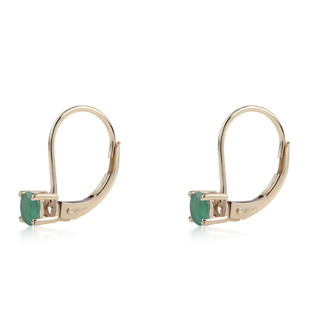 Cercei din Aur de 9K ( 0.83 grame ) cu Smarald Brazilian 0.7 Carate 3 