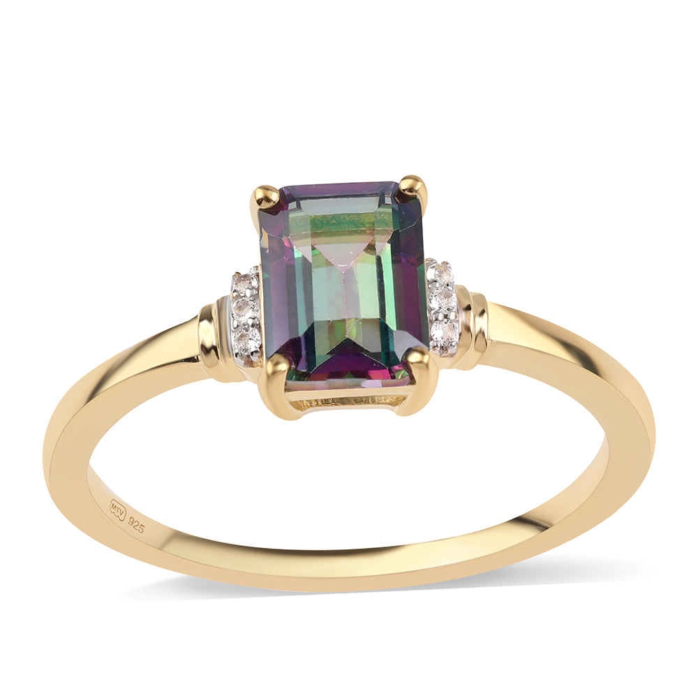 Inel din Argint 925 Placat cu Aur ( 2.21 grame ) cu Topaz Mistic și Topaz Alb 1.52 Carate