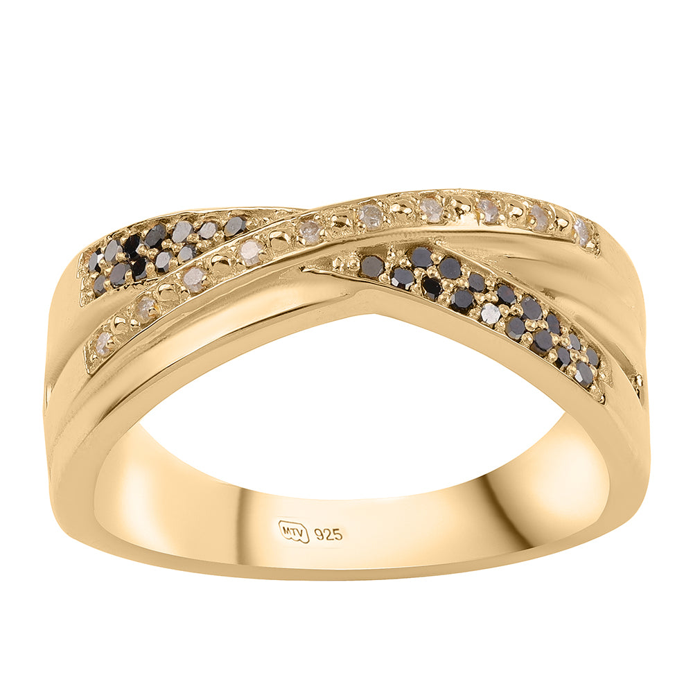 Inel din Argint 925 Placat cu Aur ( 5.03 grame ) cu Diamant Negru și Diamant Alb 0.2 Carate