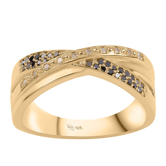 Inel din Argint 925 Placat cu Aur ( 5.03 grame ) cu Diamant Negru și Diamant Alb 0.2 Carate
