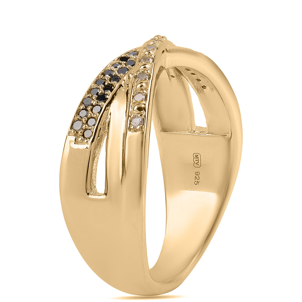 Inel din Argint 925 Placat cu Aur ( 5.03 grame ) cu Diamant Negru și Diamant Alb 0.2 Carate 3 