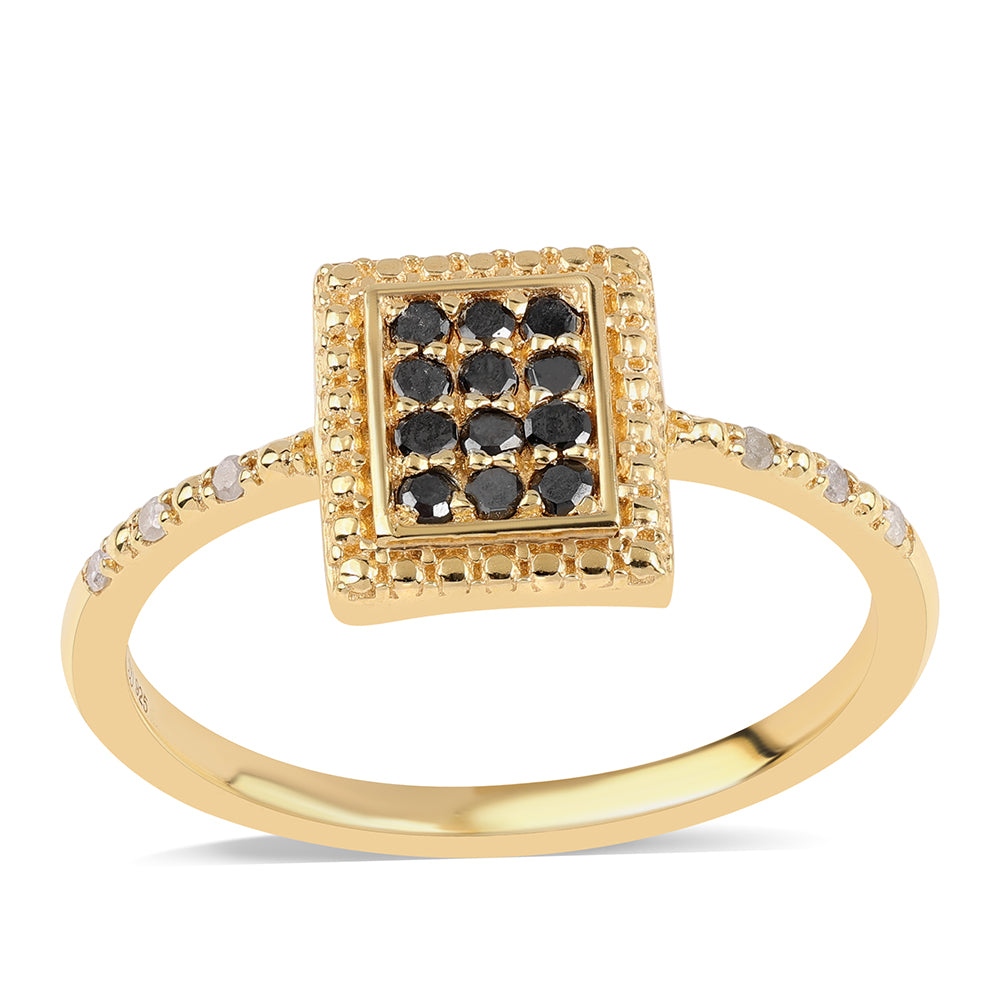Inel din Argint 925 Placat cu Aur ( 2.43 grame ) cu Diamant Negru și Diamant Alb 0.23 Carate 1 