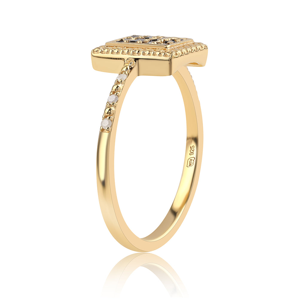 Inel din Argint 925 Placat cu Aur ( 2.43 grame ) cu Diamant Negru și Diamant Alb 0.23 Carate 2 