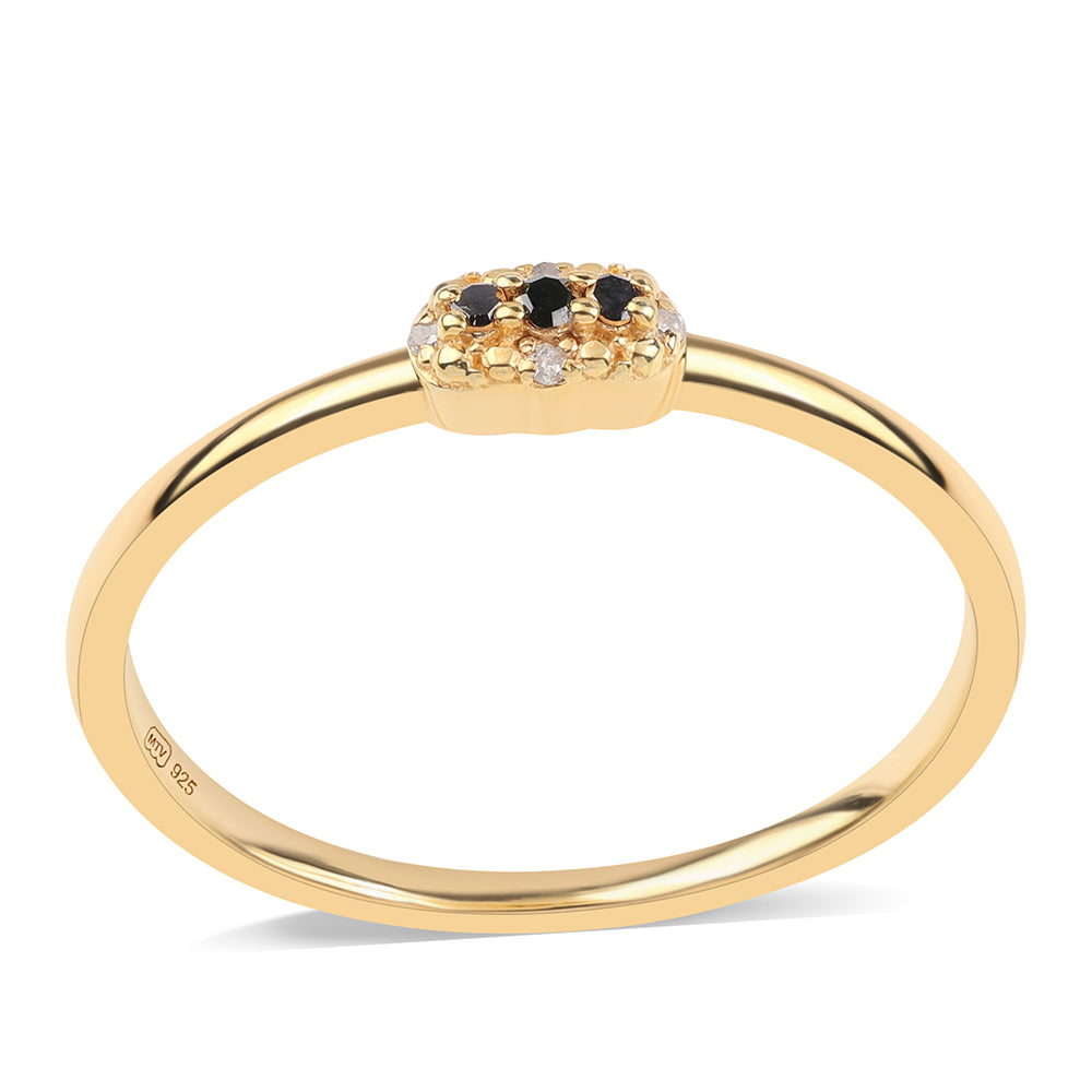 Inel din Argint 925 Placat cu Aur ( 1.41 grame ) cu Diamant Negru și Diamant Alb 0.05 Carate 1 
