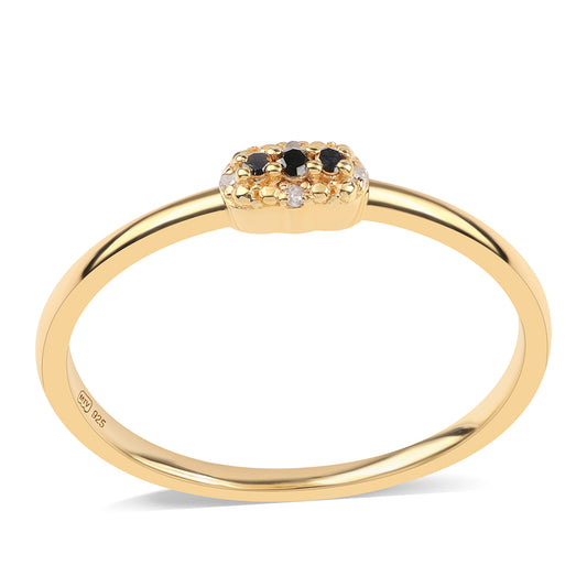Inel din Argint 925 Placat cu Aur ( 1.41 grame ) cu Diamant Negru și Diamant Alb 0.05 Carate