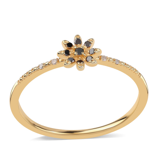 Inel din Argint 925 Placat cu Aur ( 1.36 grame ) cu Diamant Negru și Diamant Alb 0.07 Carate
