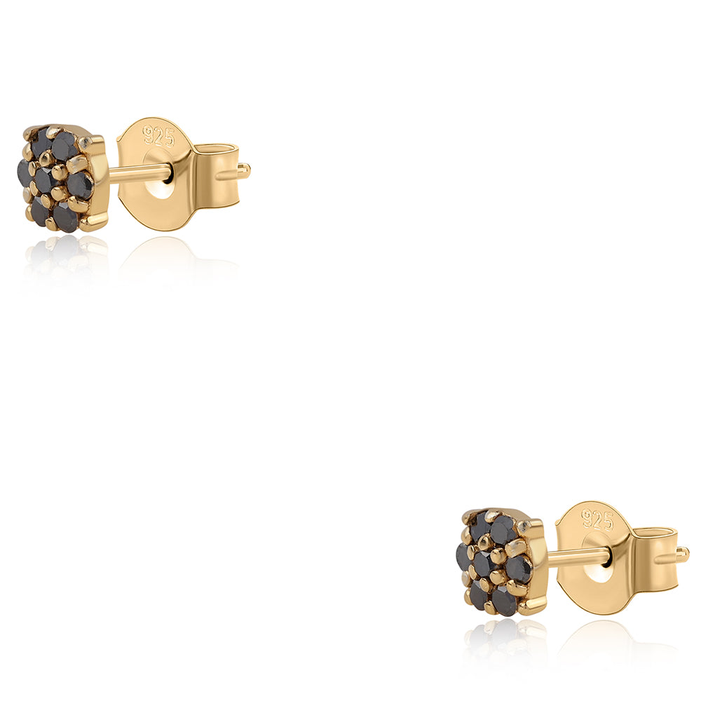 Cercei din Argint 925 Placat cu Aur ( 1.12 grame ) cu Diamant Negru 0.14 Carate 1 