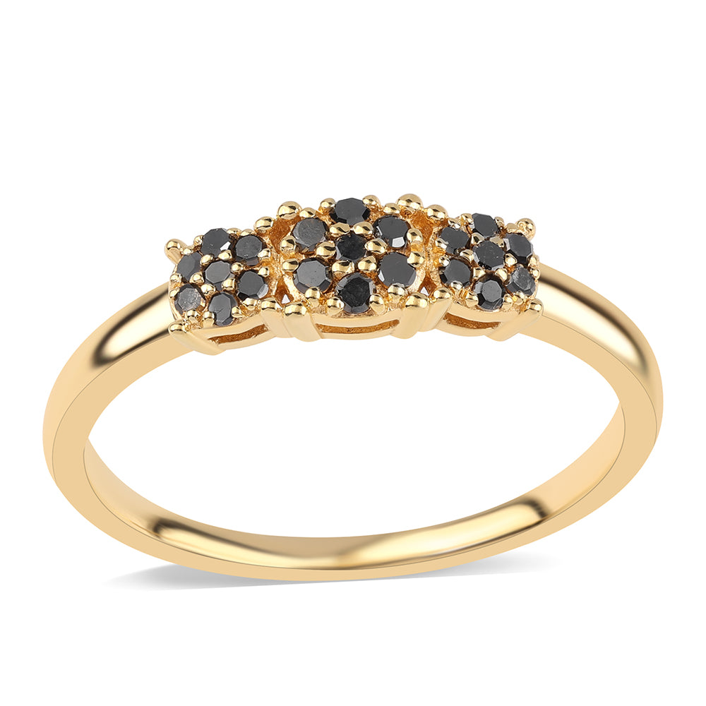 Inel din Argint 925 Placat cu Aur ( 1.91 grame ) cu Diamant Negru 0.25 Carate 1 