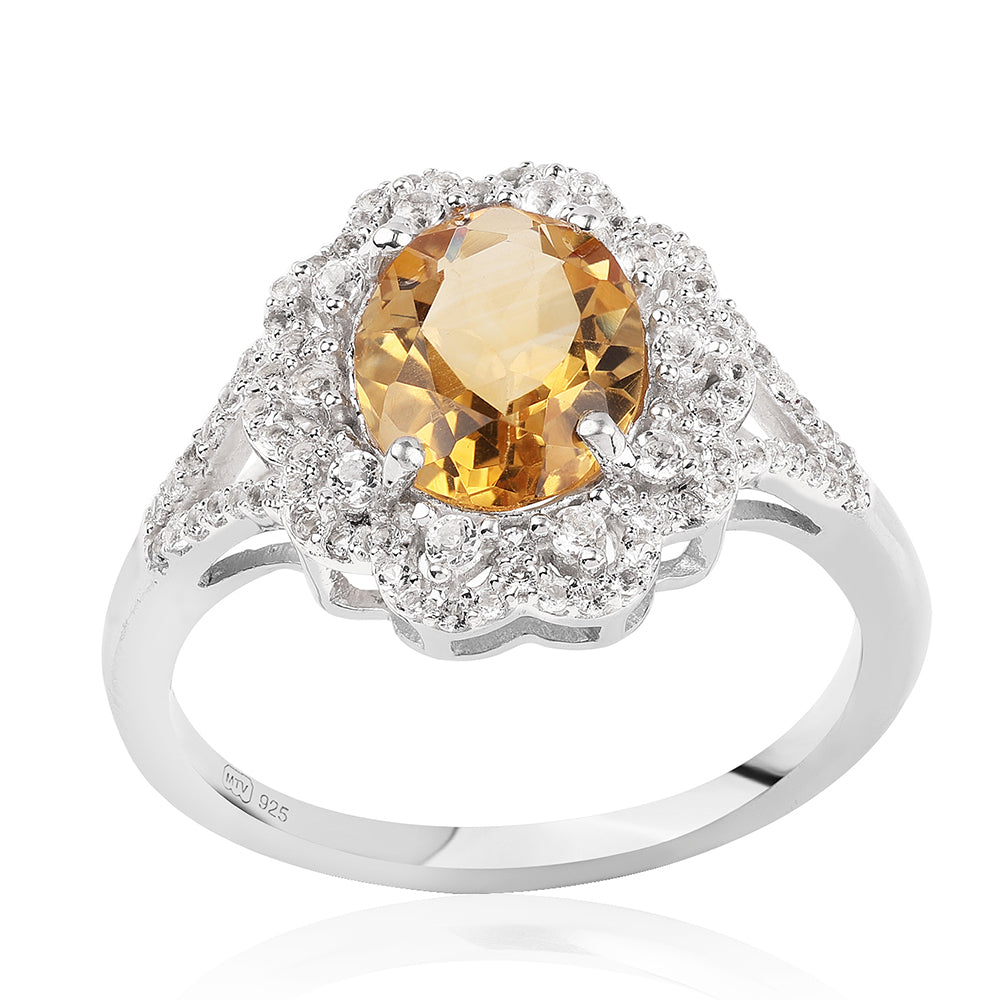 Inel din Argint 925 ( 2.93 grame ) cu Citrin Brazilian Clasa "AA" și Topaz Alb 3.18 Carate 1 