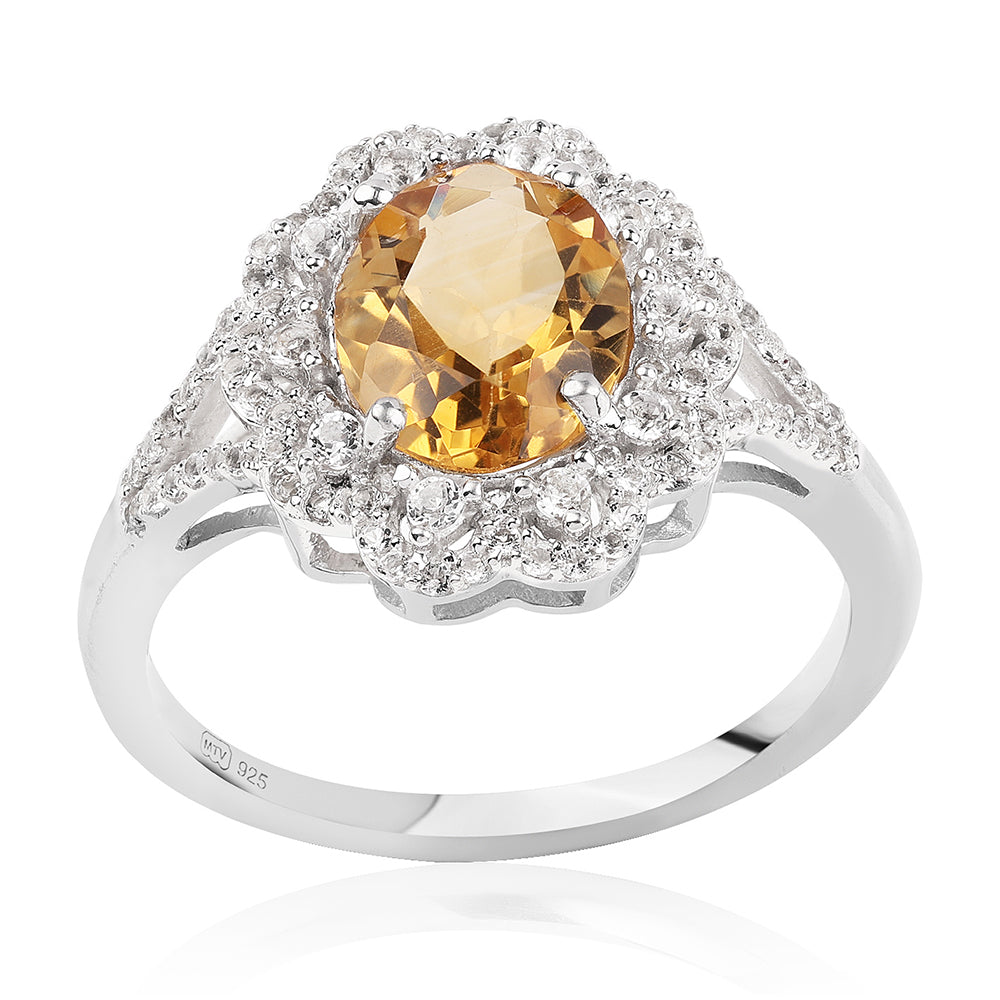 Inel din Argint 925 ( 2.93 grame ) cu Citrin Brazilian Clasa "AA" și Topaz Alb 3.18 Carate 4 