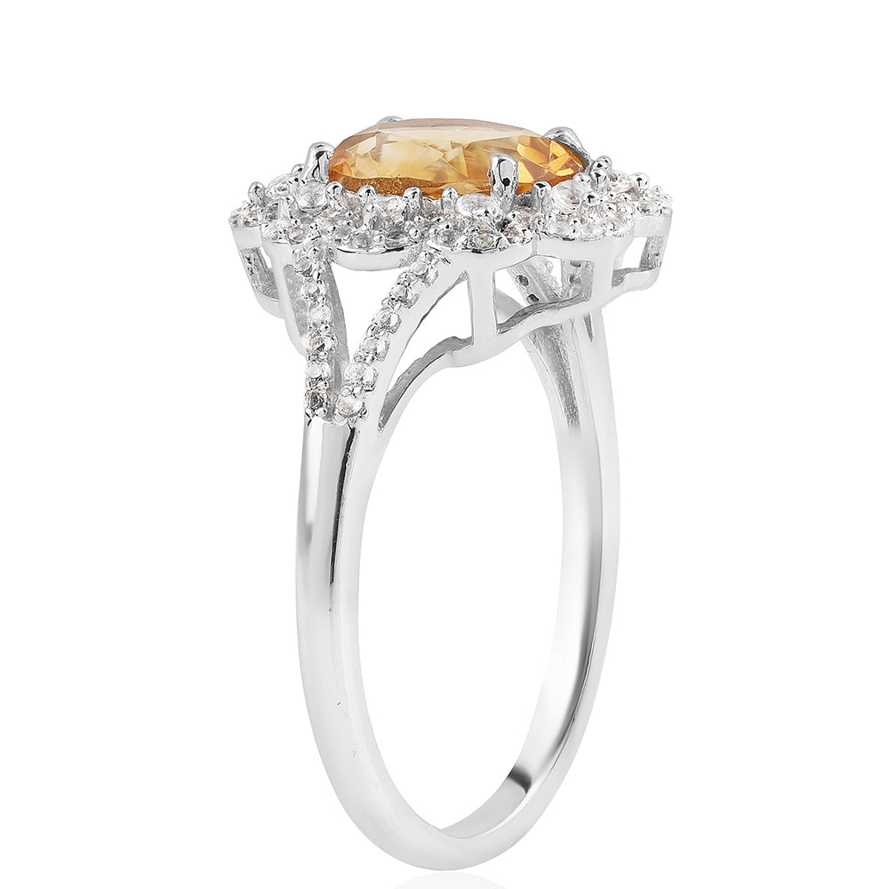 Inel din Argint 925 ( 2.93 grame ) cu Citrin Brazilian Clasa "AA" și Topaz Alb 3.18 Carate 2 