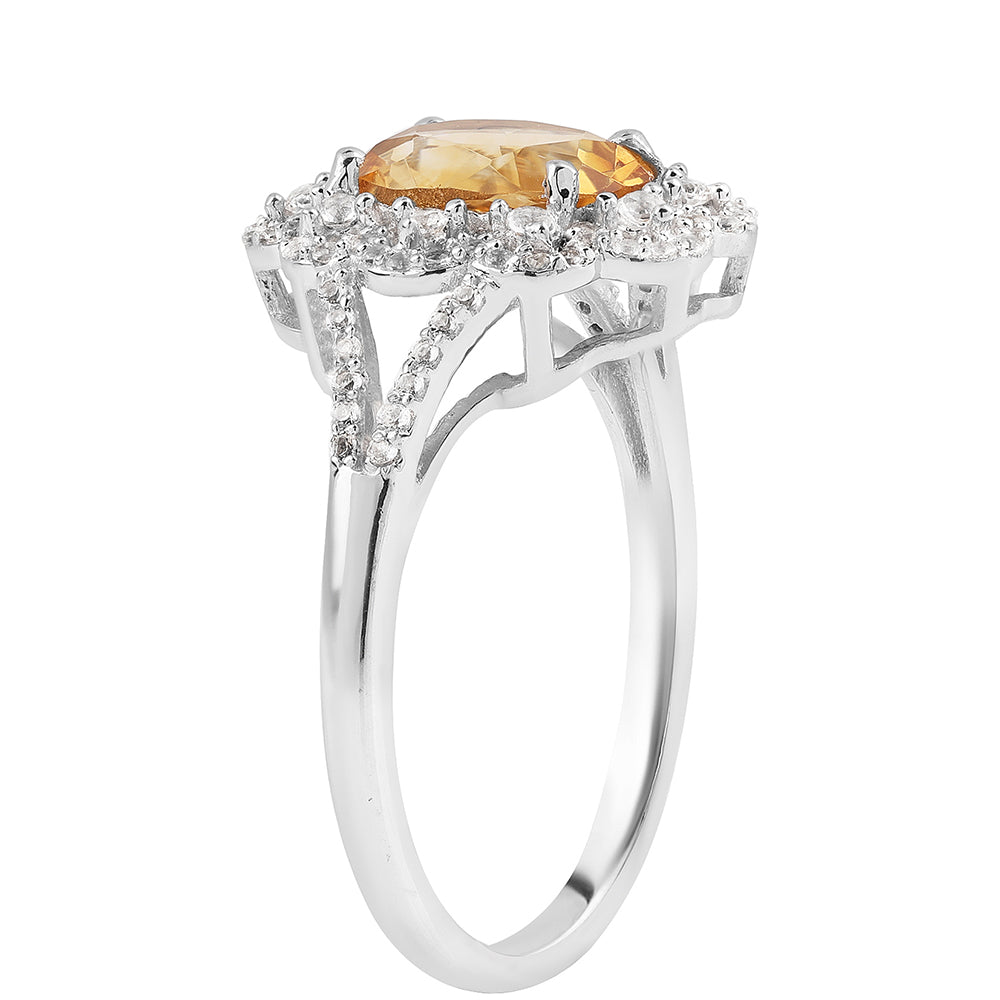 Inel din Argint 925 ( 2.93 grame ) cu Citrin Brazilian Clasa "AA" și Topaz Alb 3.18 Carate 5 