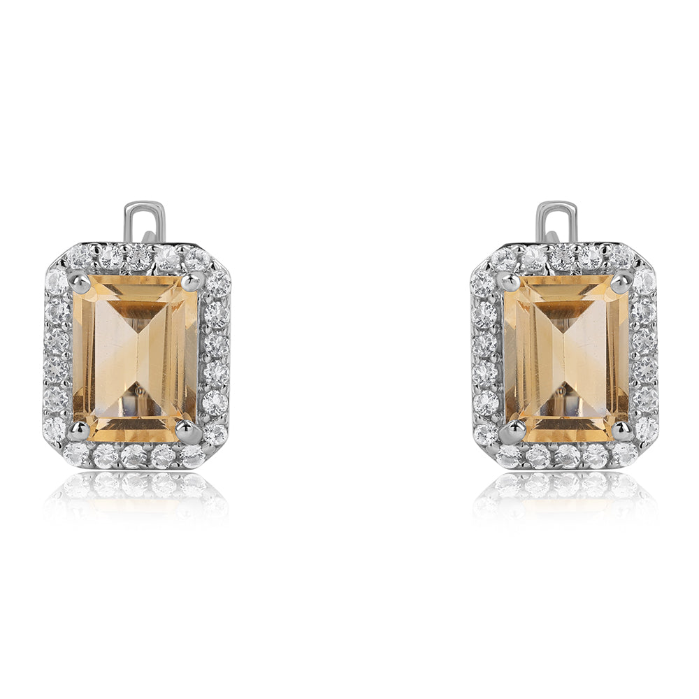Cercei din Argint 925 ( 3.01 grame ) cu Citrin Brazilian Clasa "AA" și Topaz Alb 3.74 Carate