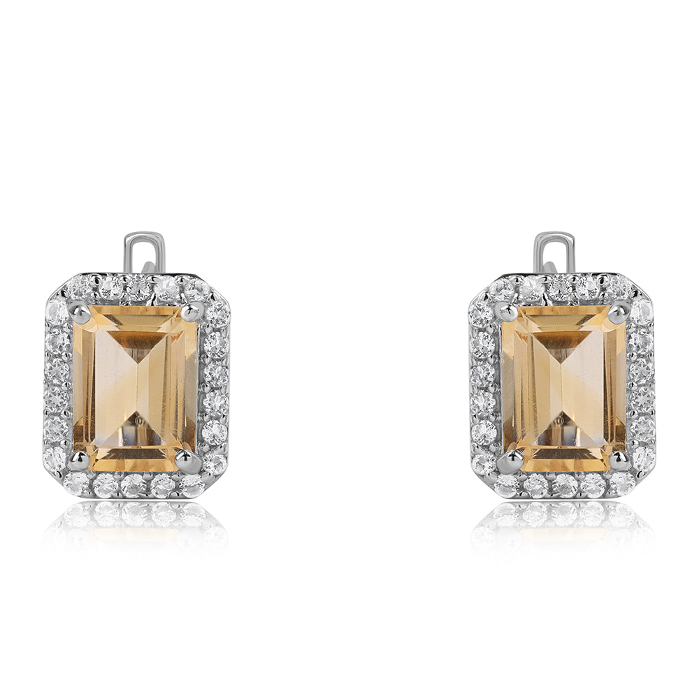 Cercei din Argint 925 ( 3.01 grame ) cu Citrin Brazilian Clasa "AA" și Topaz Alb 3.74 Carate 2 