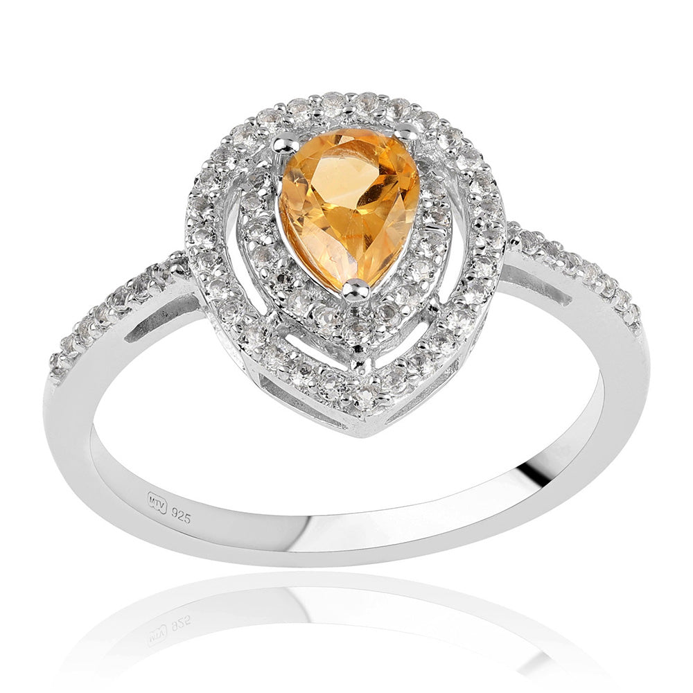 Inel din Argint 925 ( 2.49 grame ) cu Citrin Brazilian Clasa "AA" și Topaz Alb 0.92 Carate 1 