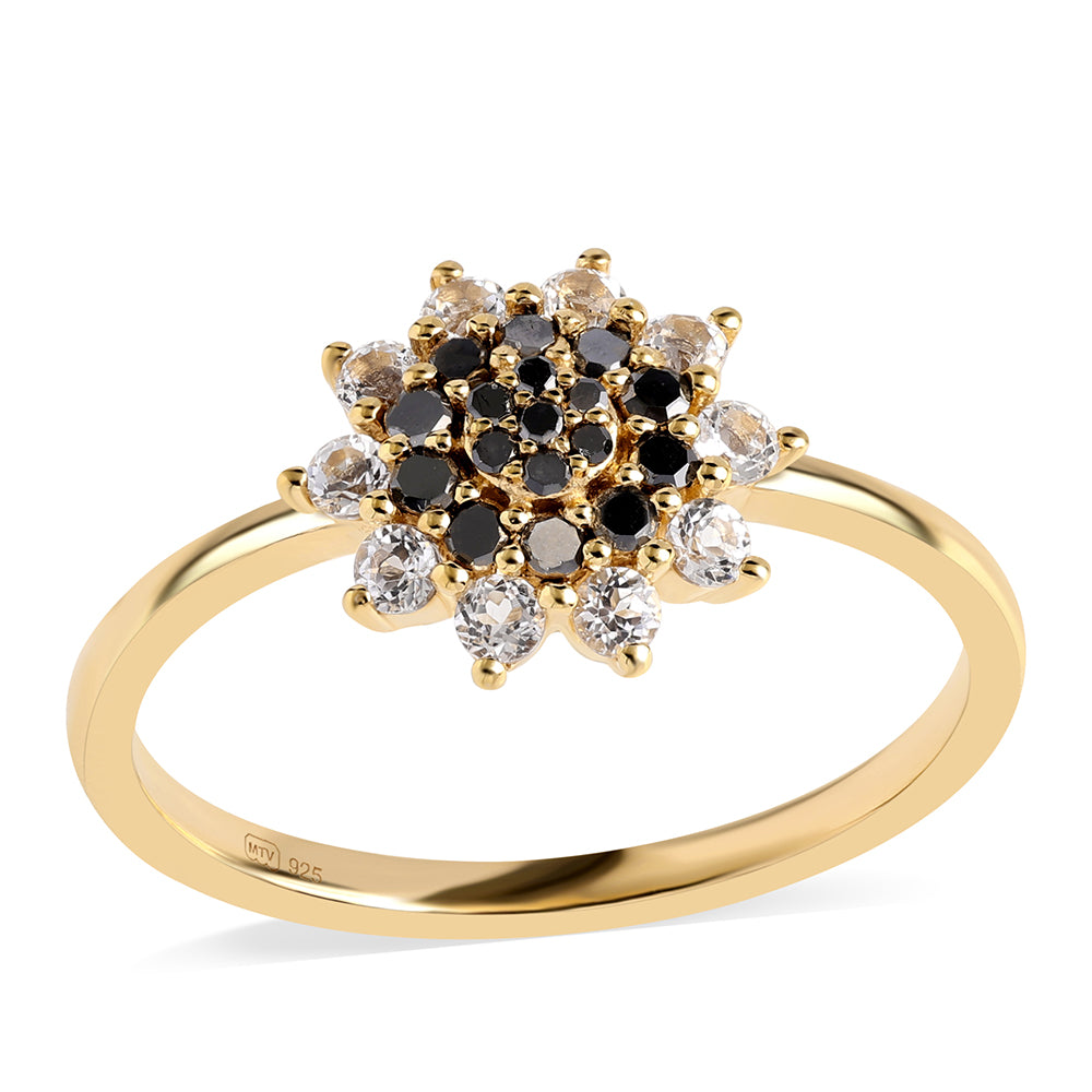 Inel din Argint 925 Placat cu Aur ( 2.06 grame ) cu Diamant Negru și Topaz Alb 0.59 Carate
