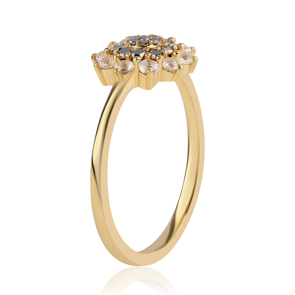 Inel din Argint 925 Placat cu Aur ( 2.06 grame ) cu Diamant Negru și Topaz Alb 0.59 Carate 2 