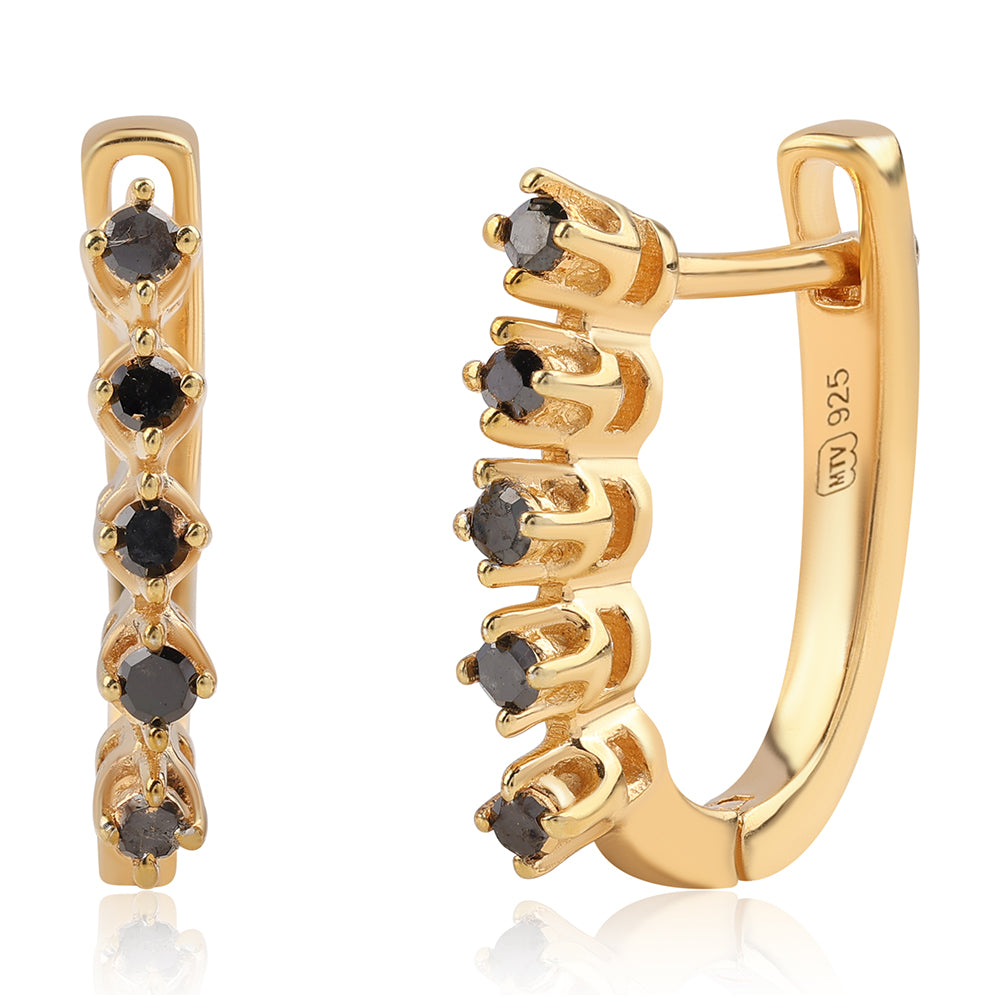 Cercei din Argint 925 Placat cu Aur ( 2.38 grame ) cu Diamant Negru 0.15 Carate 1 