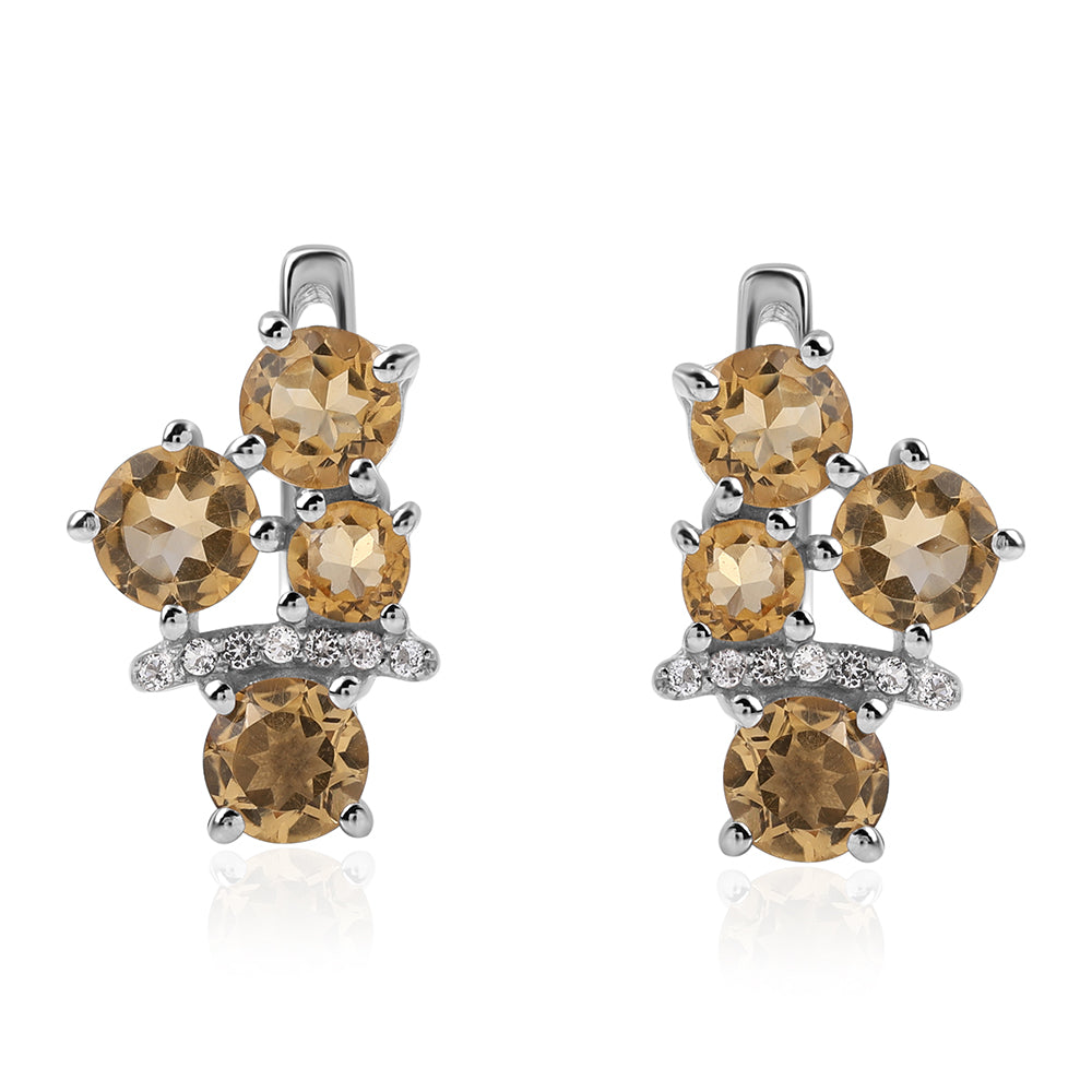 Cercei din Argint 925 ( 2.61 grame ) cu Citrin Brazilian Clasa "AA" și Topaz Alb 1.84 Carate
