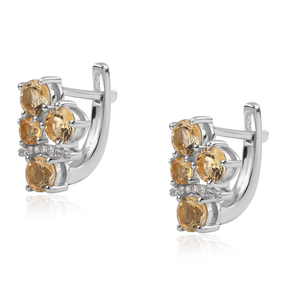 Cercei din Argint 925 ( 2.61 grame ) cu Citrin Brazilian Clasa "AA" și Topaz Alb 1.84 Carate