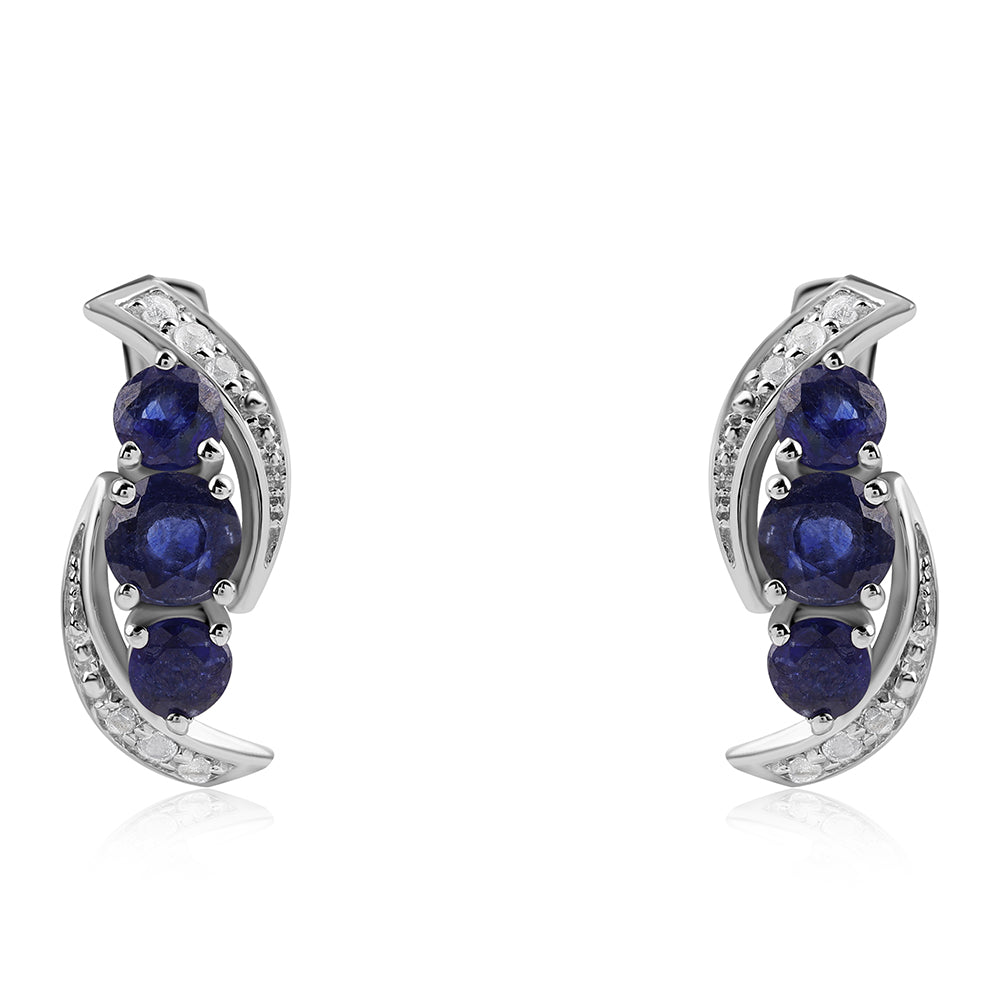 Cercei din Argint 925 ( 3.88 grame ) cu Safir Albastru Australian și Topaz Alb 1.76 Carate 1 