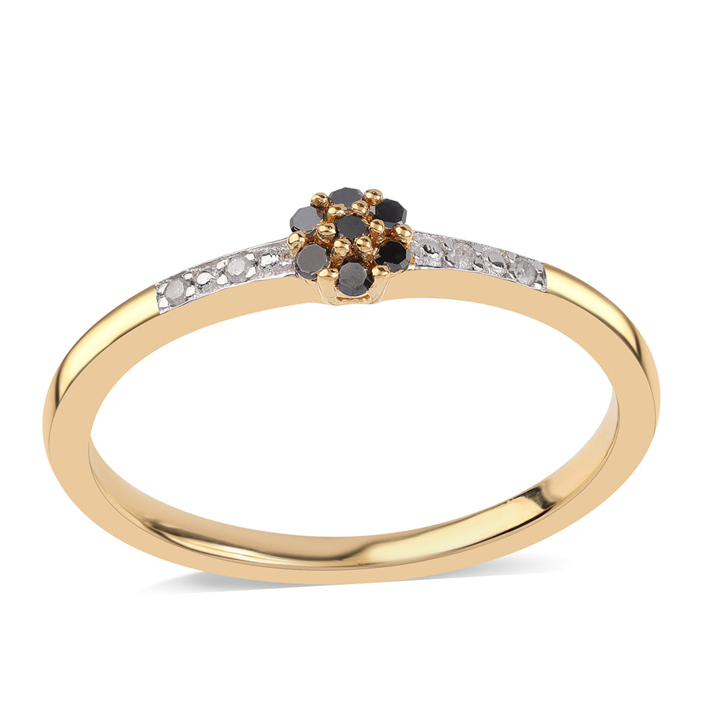 Inel din Argint 925 Placat cu Aur ( 2.08 grame ) cu Diamant Negru și Diamant Alb 0.12 Carate