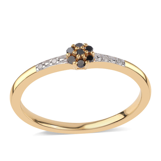 Inel din Argint 925 Placat cu Aur ( 2.08 grame ) cu Diamant Negru și Diamant Alb 0.12 Carate