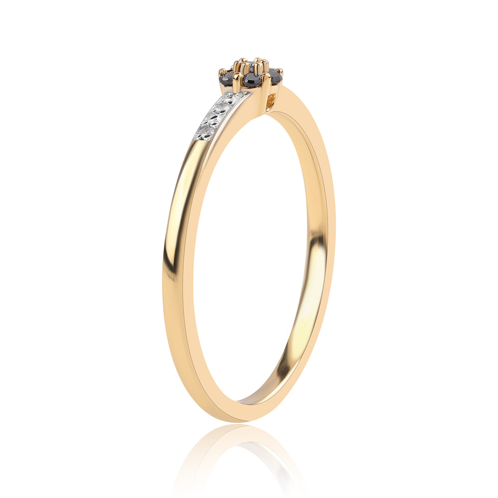 Inel din Argint 925 Placat cu Aur ( 2.08 grame ) cu Diamant Negru și Diamant Alb 0.12 Carate 2 
