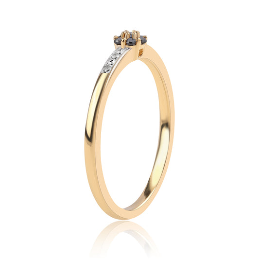 Inel din Argint 925 Placat cu Aur ( 2.08 grame ) cu Diamant Negru și Diamant Alb 0.12 Carate