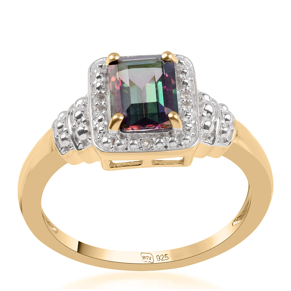 Inel din Argint 925 Placat cu Aur ( 3.29 grame ) cu Topaz Mistic și Topaz Alb 1.86 Carate