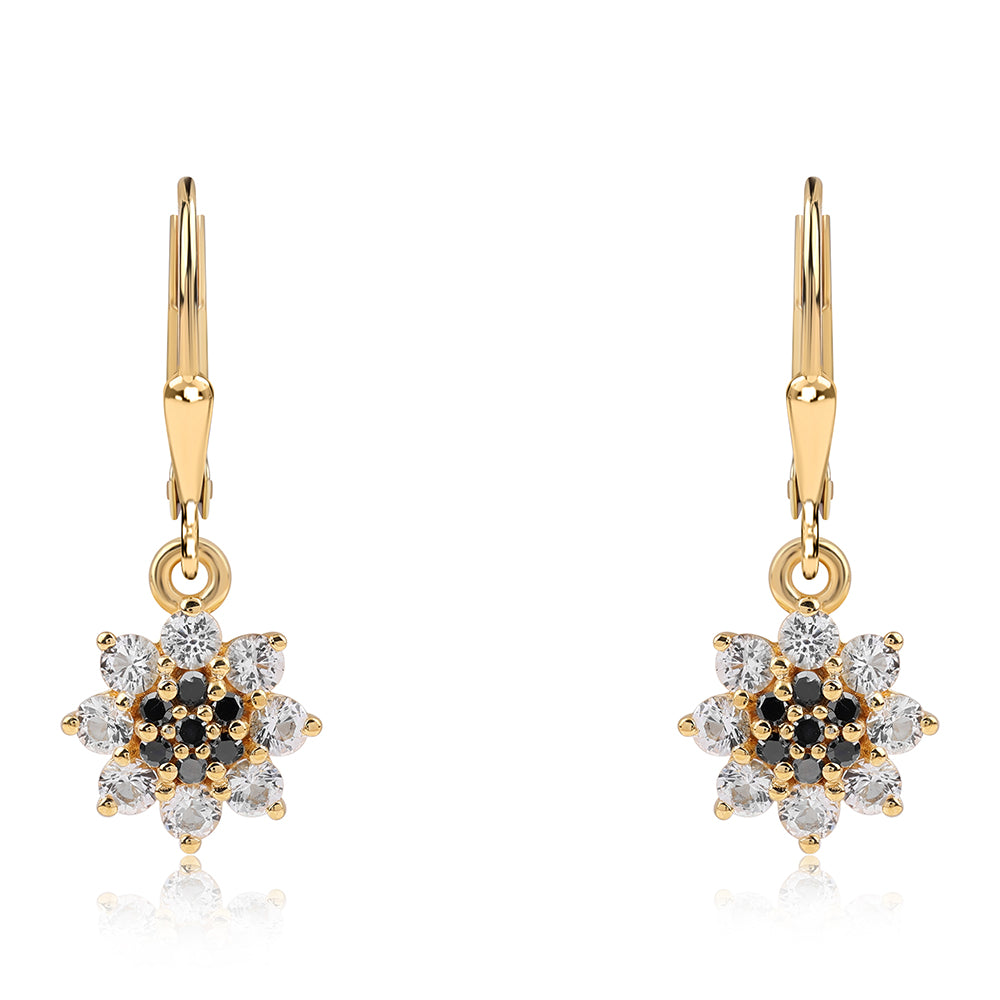Cercei din Argint 925 Placat cu Aur ( 2.11 grame ) cu Diamant Negru și Topaz Alb 1.78 Carate