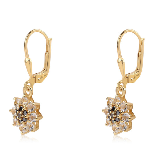 Cercei din Argint 925 Placat cu Aur ( 2.11 grame ) cu Diamant Negru și Topaz Alb 1.78 Carate