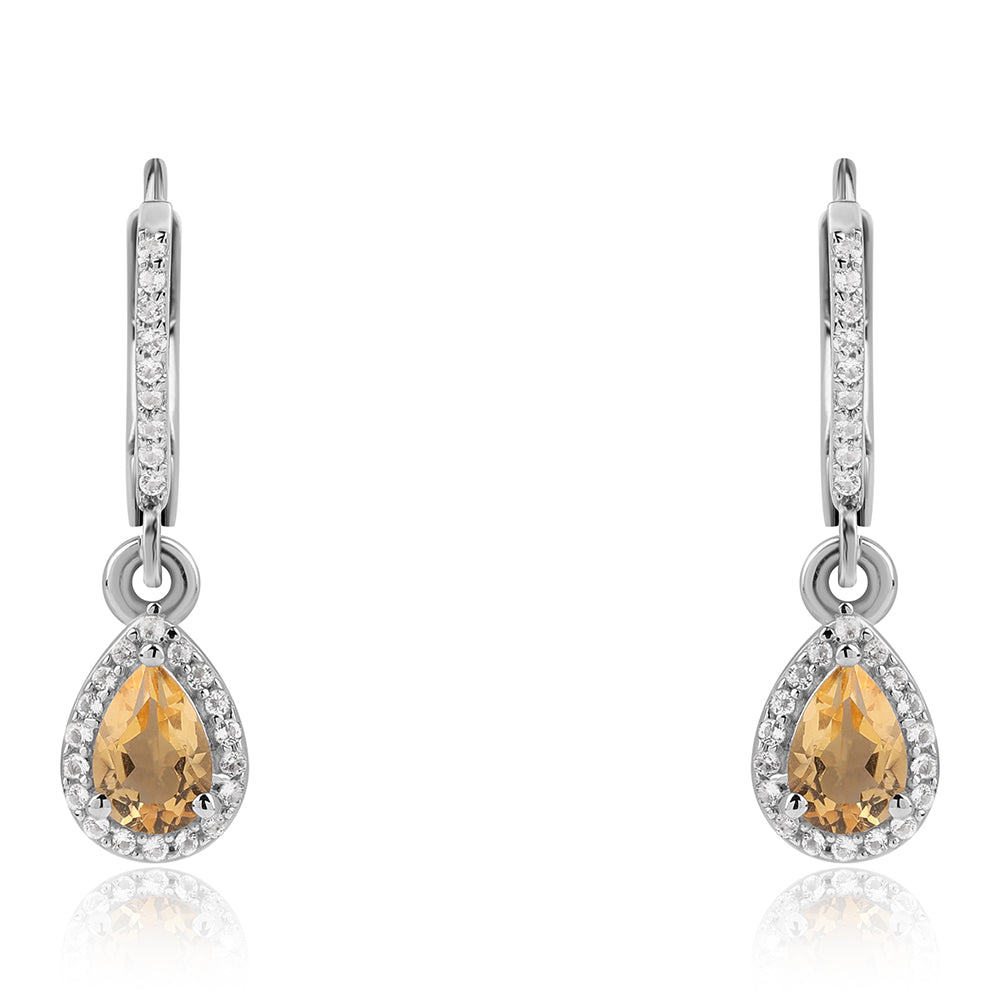 Cercei din Argint 925 ( 2.02 grame ) cu Citrin Brazilian Clasa "AA" și Topaz Alb 1.24 Carate 2 