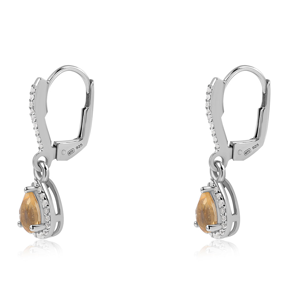 Cercei din Argint 925 ( 2.02 grame ) cu Citrin Brazilian Clasa "AA" și Topaz Alb 1.24 Carate 1 