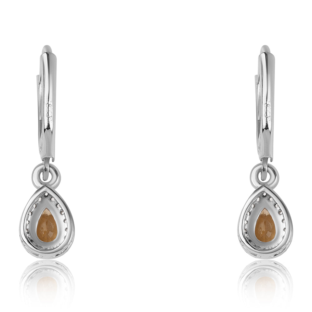 Cercei din Argint 925 ( 2.02 grame ) cu Citrin Brazilian Clasa "AA" și Topaz Alb 1.24 Carate 3 