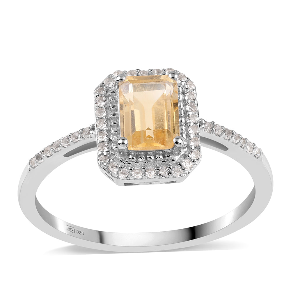 Inel din Argint 925 ( 2.25 grame ) cu Citrin Brazilian Clasa "AA" și Topaz Alb 1.39 Carate 1 