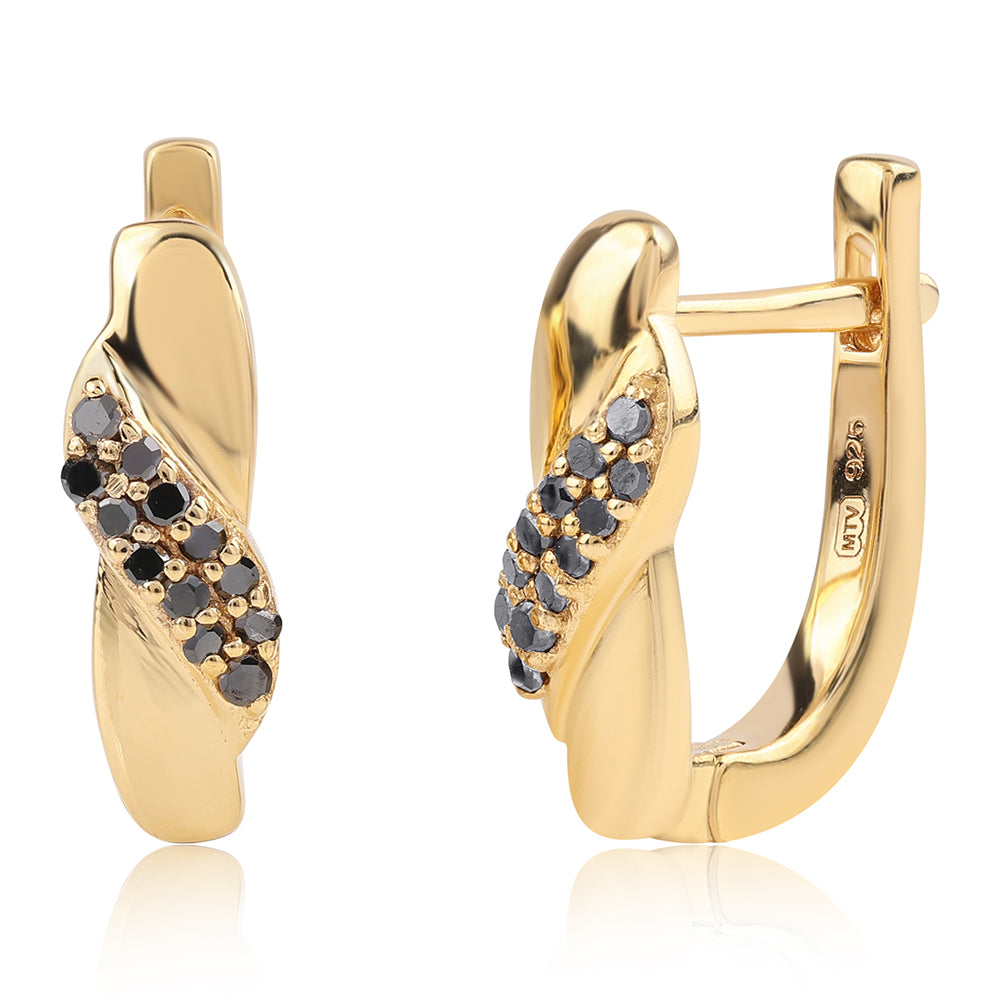Cercei din Argint 925 Placat cu Aur ( 2.84 grame ) cu Diamant Negru 0.15 Carate 1 