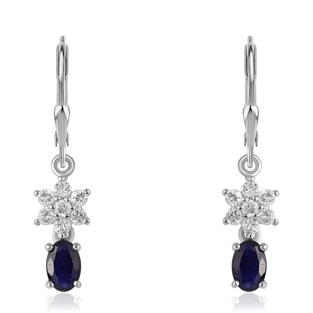 Cercei din Argint 925 ( 2.07 grame ) cu Safir Albastru Australian și Topaz Alb 1.92 Carate 1 