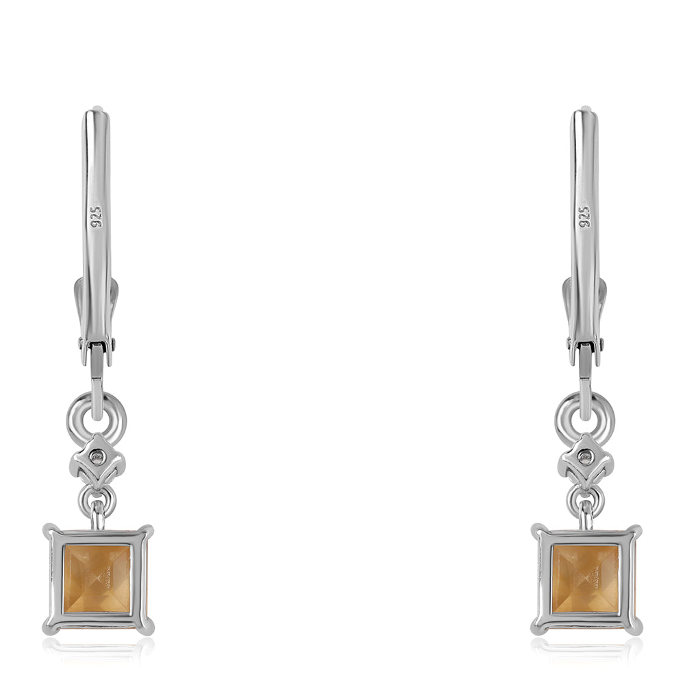 Cercei din Argint 925 ( 1.61 grame ) cu Citrin Brazilian Clasa "AA" și Topaz Alb 1.38 Carate 3 