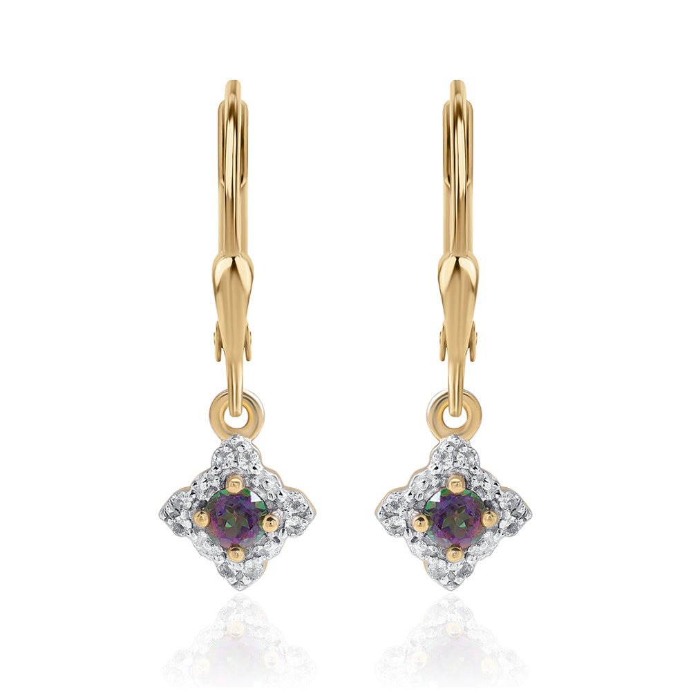 Cercei din Argint 925 Placat cu Aur ( 1.48 grame ) cu Topaz Mistic și Topaz Alb 0.39 Carate