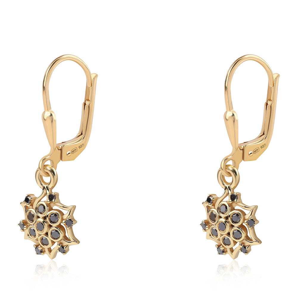 Cercei din Argint 925 Placat cu Aur ( 1.88 grame ) cu Diamant Negru 0.2 Carate