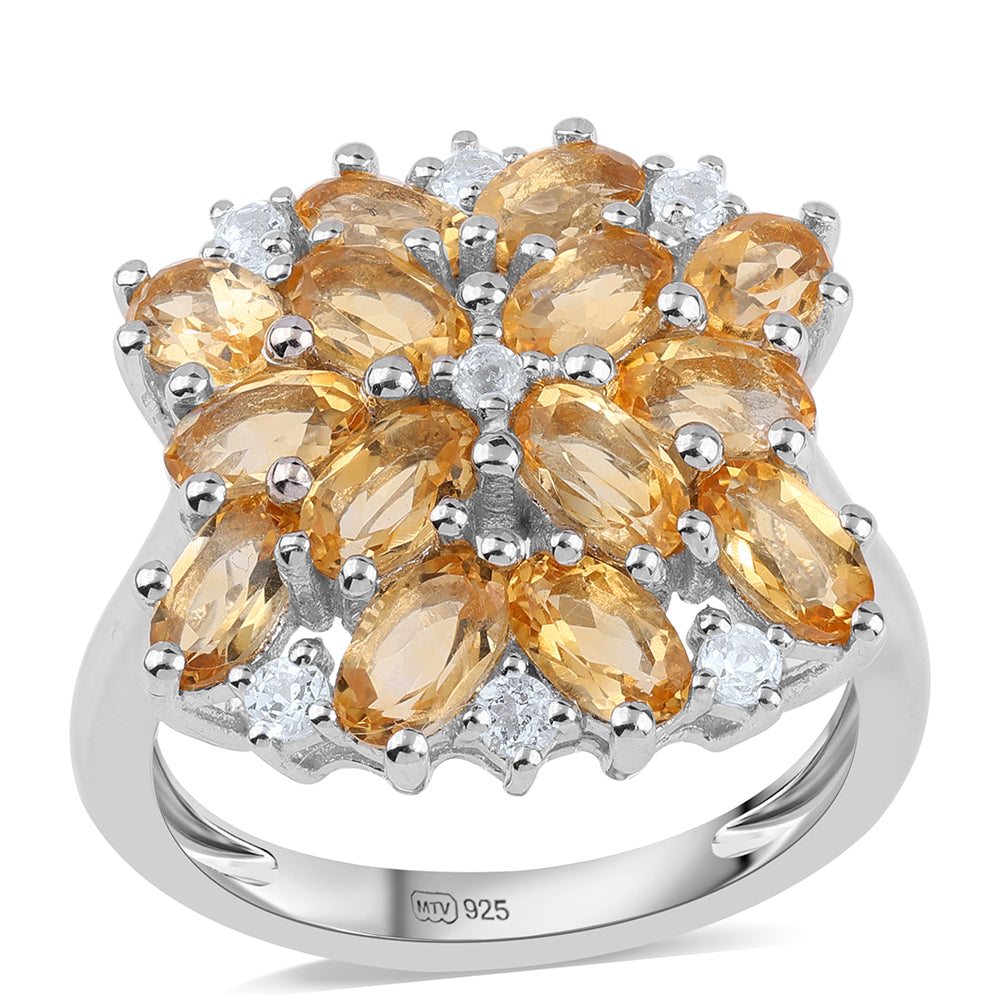 Inel din Argint 925 ( 4.63 grame ) cu Citrin Brazilian Clasa "AA" și Topaz Alb 3.28 Carate 1 