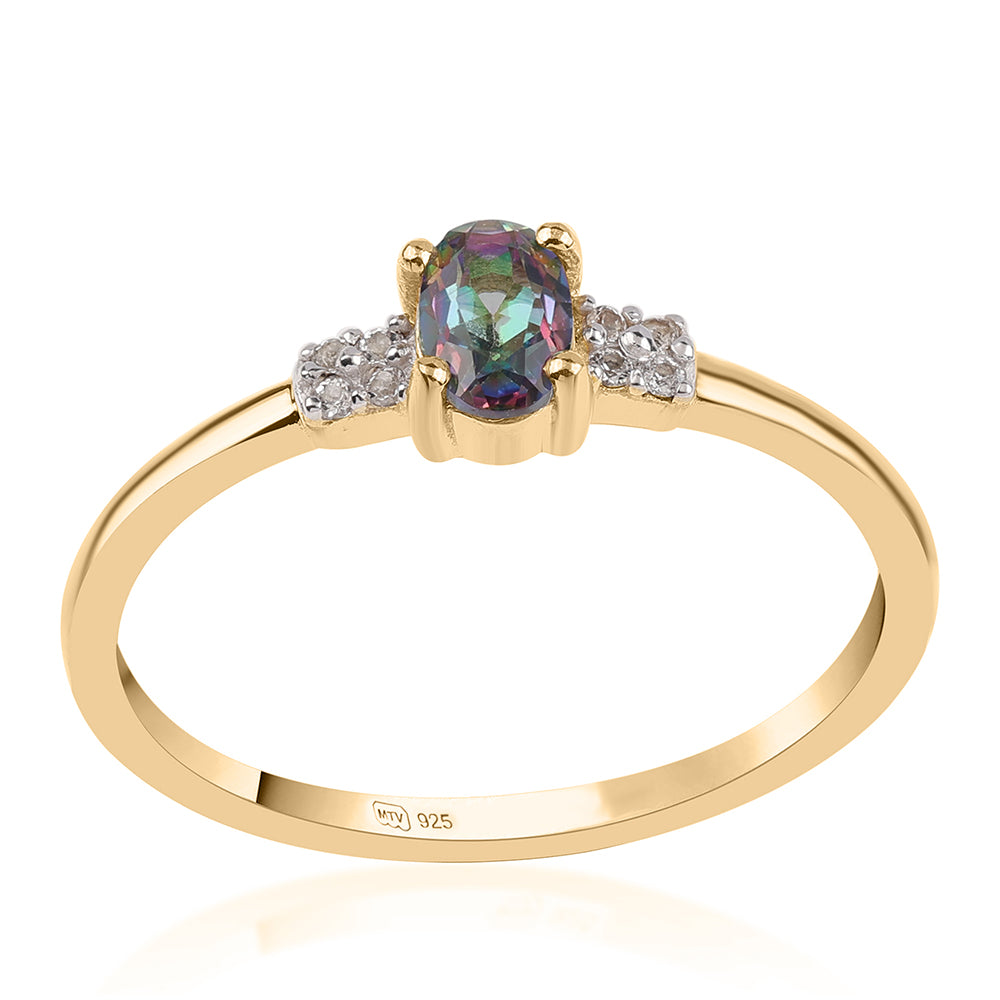 Inel din Argint 925 Placat cu Aur ( 1.53 grame ) cu Topaz Mistic și Topaz Alb 0.6 Carate