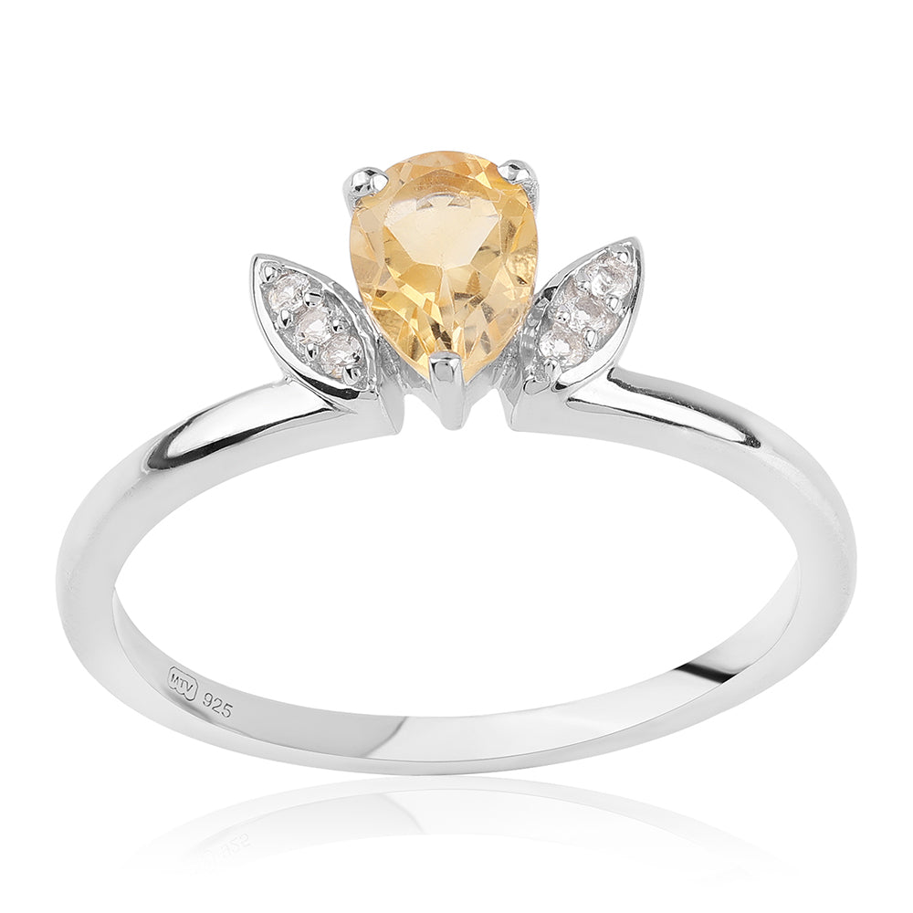 Inel din Argint 925 ( 2.38 grame ) cu Citrin Brazilian Clasa "AA" și Topaz Alb 0.66 Carate 1 