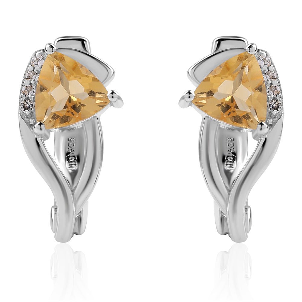 Cercei din Argint 925 ( 2.6 grame ) cu Citrin Brazilian Clasa "AA" și Topaz Alb 0.88 Carate 1 