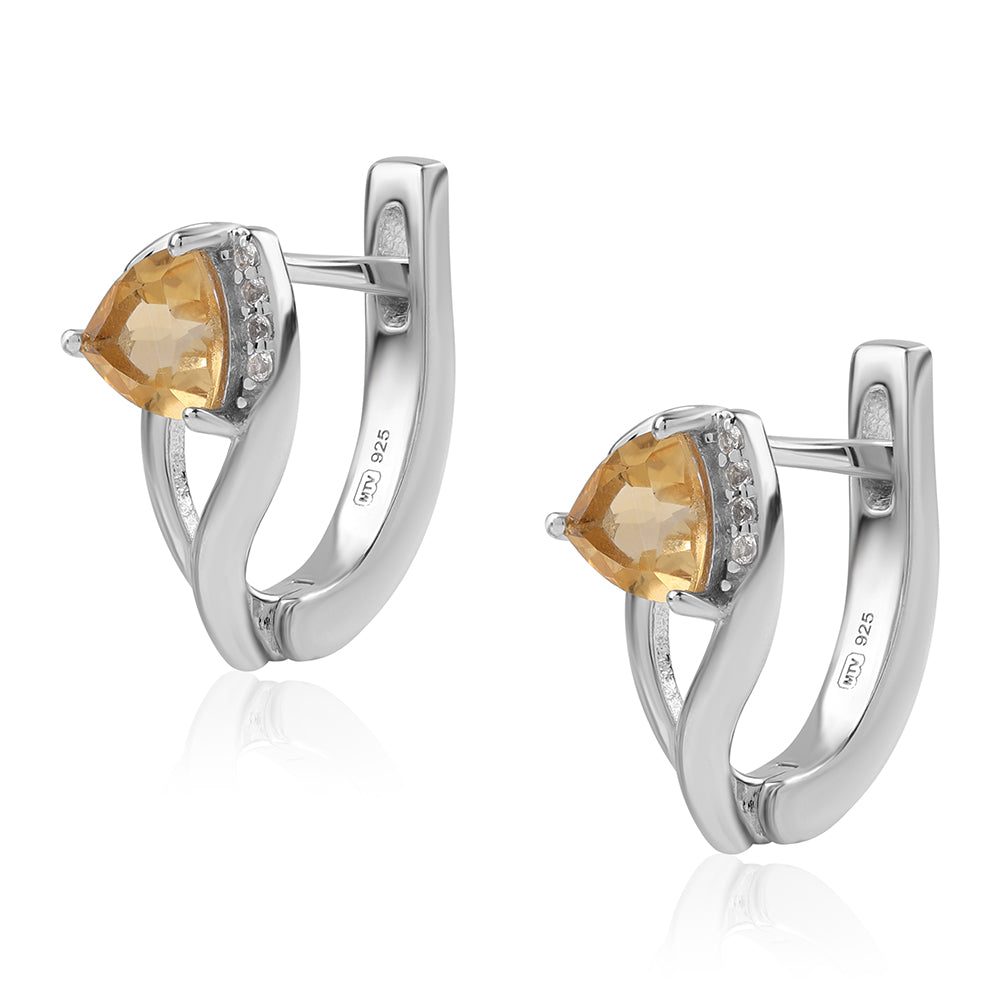 Cercei din Argint 925 ( 2.6 grame ) cu Citrin Brazilian Clasa "AA" și Topaz Alb 0.88 Carate 2 