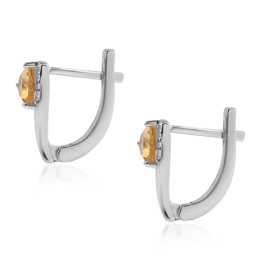 Cercei din Argint 925 ( 2.6 grame ) cu Citrin Brazilian Clasa "AA" și Topaz Alb 0.88 Carate