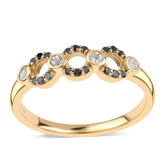 Inel din Argint 925 Placat cu Aur ( 2.17 grame ) cu Diamant Negru și Topaz Alb 0.21 Carate