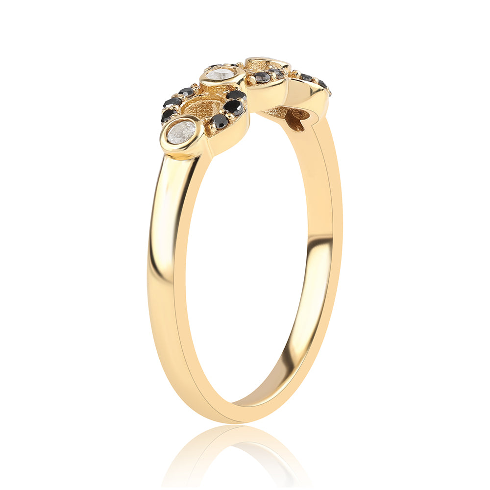 Inel din Argint 925 Placat cu Aur ( 2.17 grame ) cu Diamant Negru și Topaz Alb 0.21 Carate